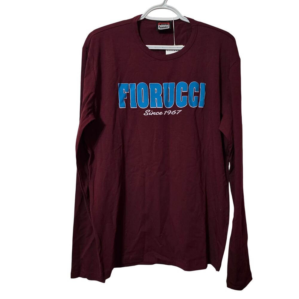 Fiorucci Men's Graphic Print Crew Neck Maroon Long-Sleeve T-Shirt XL